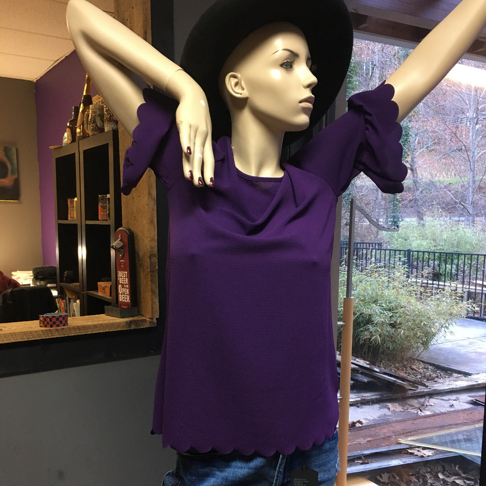 Purple 3/4 sleeves blouse small polyester shirt